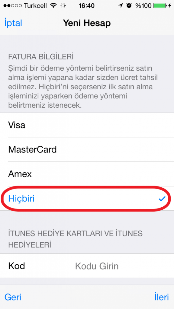iPhone Üzerinden Apple ID Oluşturma
