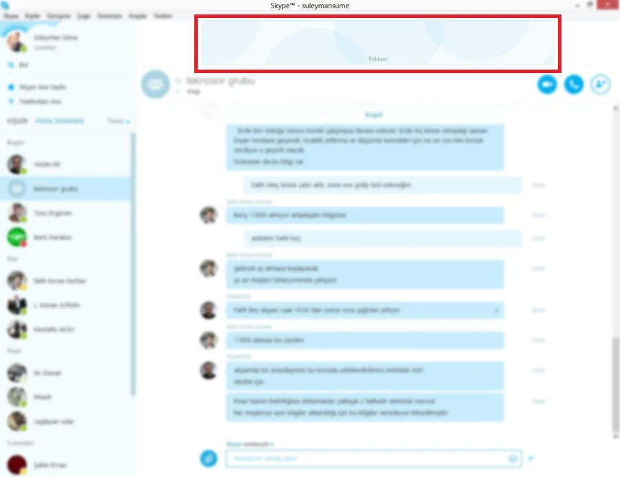 Skype üzerinde reklam gözükmesi