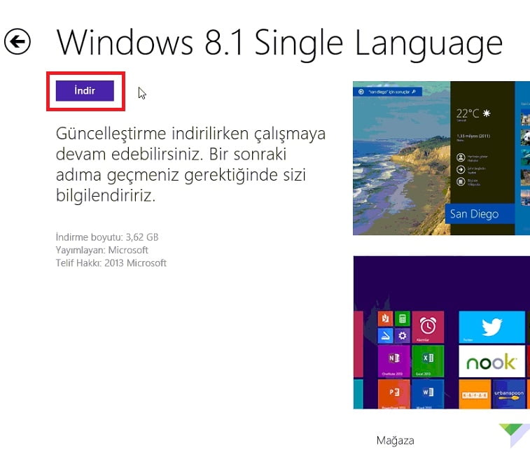 Windows 8 bilgisayarı Windows 8.1e Güncellemek