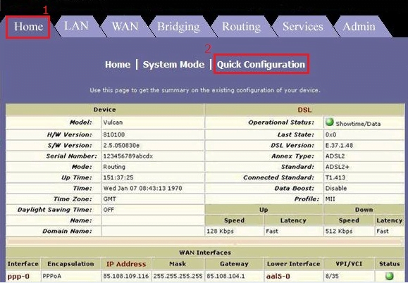 Onixon DSL400EP Modem Kurulumu Onixon DSL400EP Modem Arayüz ekranı