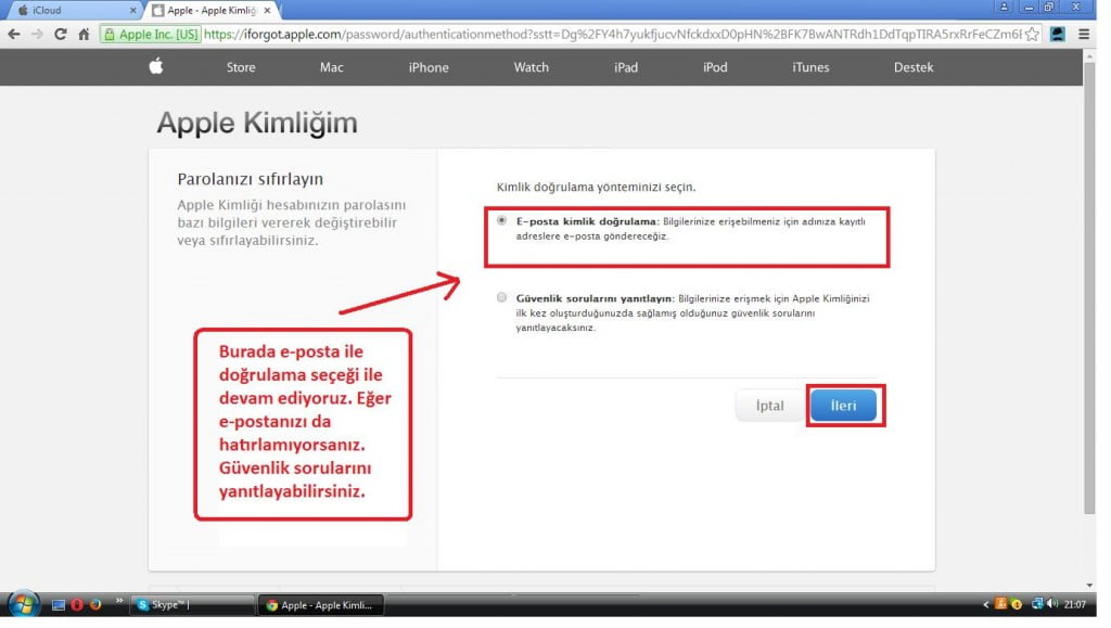 iCloud hesabı giriş