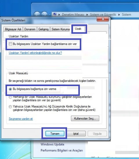 Uzak masaüstü bağlantısını sonlandırma