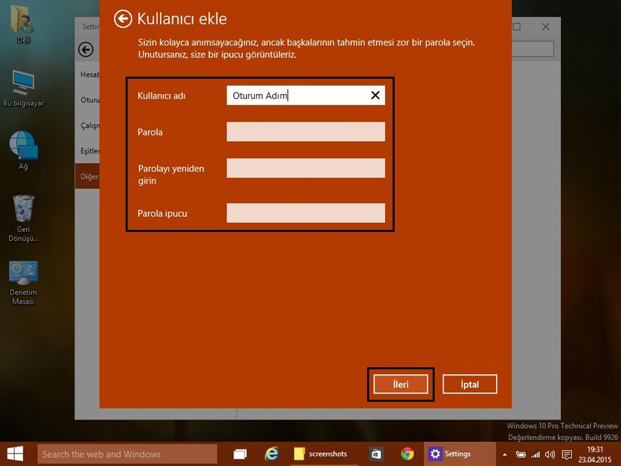 Windows10 çevrim içi hesaptan yerel hesaba geçiş