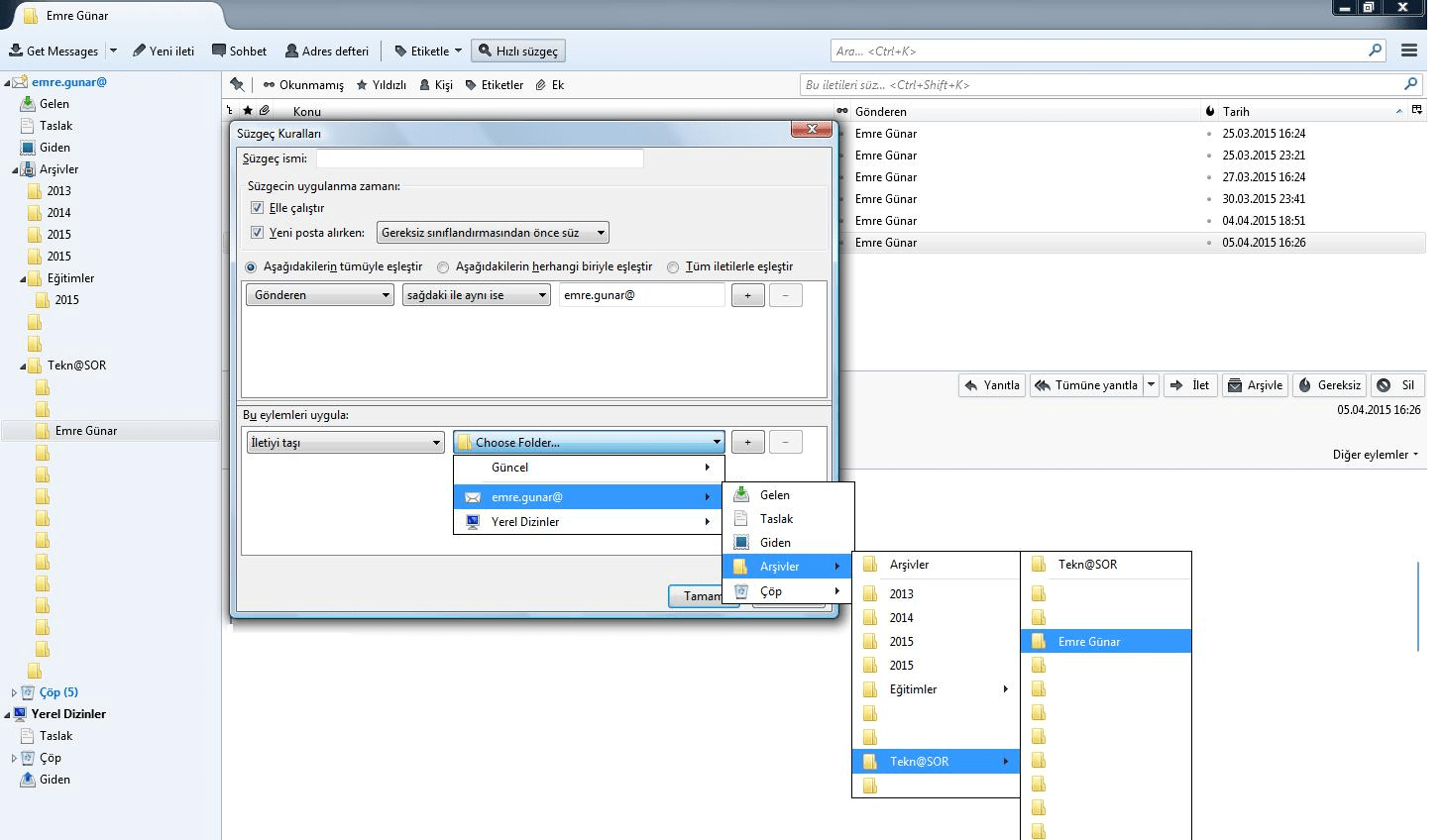 Mozilla Thunderbird yeni bir kural ekleme