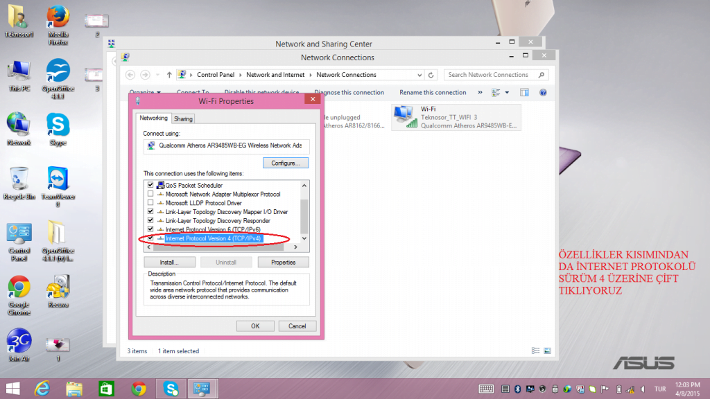 internet protokolü sürüm 4 ekranı
