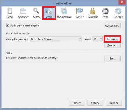 mozilla font ayarı