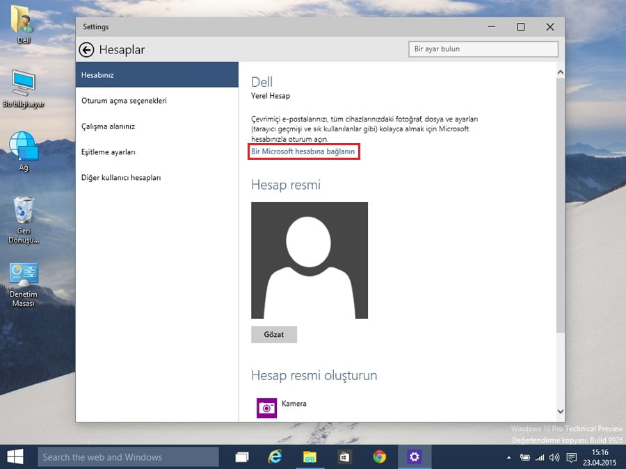 Windows10 Yerel Hesaptan Çevrimiçi Hesaba geçiş