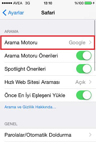 iOS tarayıcı varsayılan arama sağlayıcısı nasıl değiştirilir aramasaglayici5