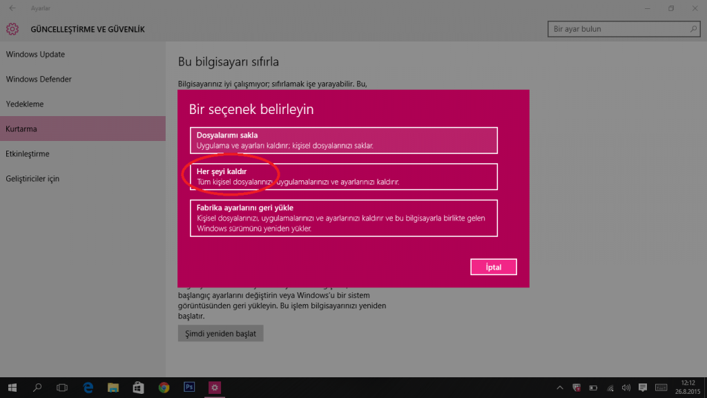 Windows 10 Sıfırlama sorunu