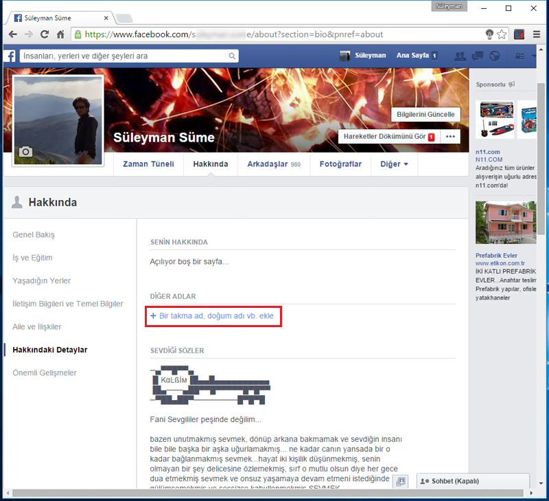 Facebook'a Evlenmeden Önceki Soy Adınızı Ekleyin FacebookKizlikSoyadiEkle.3