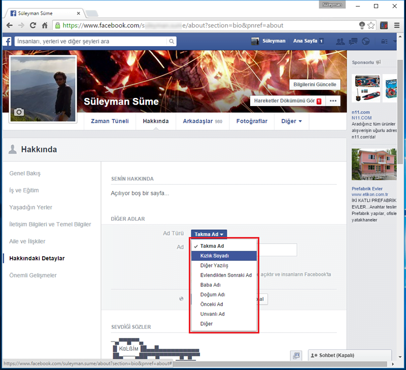 Facebook'a Evlenmeden Önceki Soy Adınızı Ekleyin FacebookKizlikSoyadiEkle.4