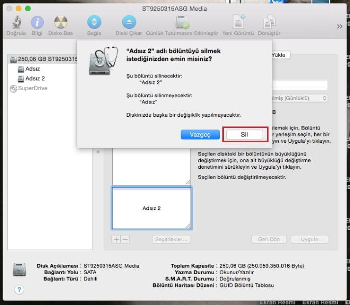 os6 - OSX İşletim Sisteminde Disk Bölme ve Birleştirme