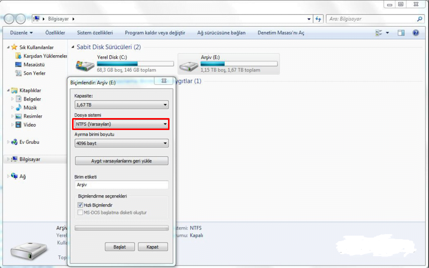 hd2 - HARD DİSK BİÇİMİ DEĞİŞTİRME