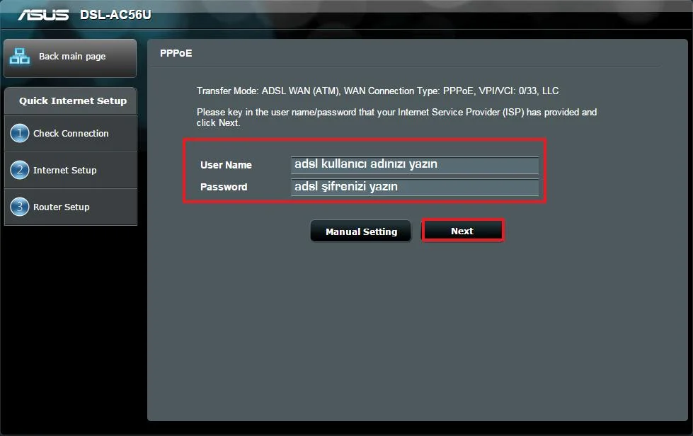 Asus DSL-AC56U modem kurulumu