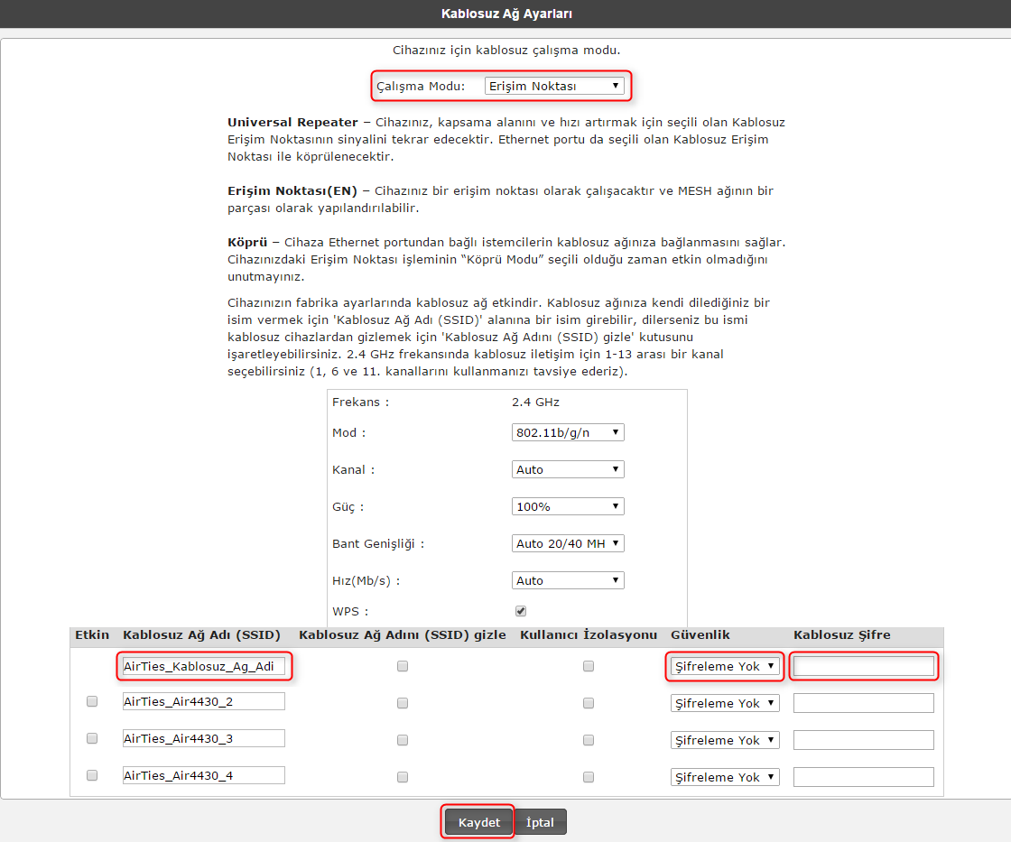 Airties Air 4430 Kablosuz Ağ Ayarları