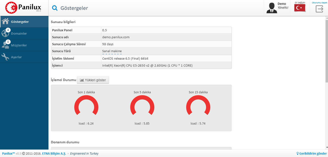 - Yerli Sunucu Yönetim Paneli: Panilux