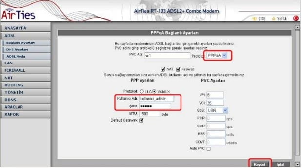air4 - Airties RT 103 Modem Kurulumu