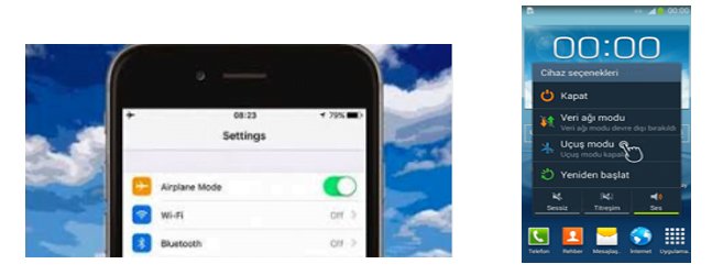 uçak modu kapatma işlemi
