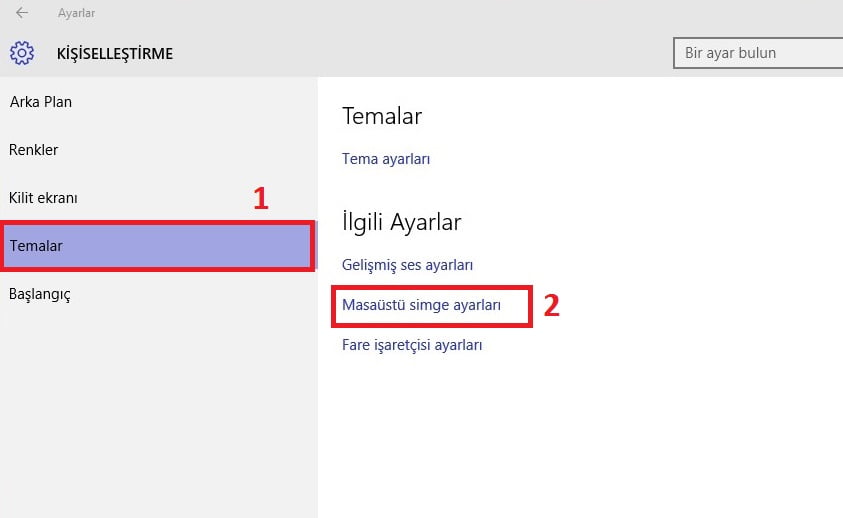 simgeler2 - Windows 10 Masaüstü Simgelerini Getirmek