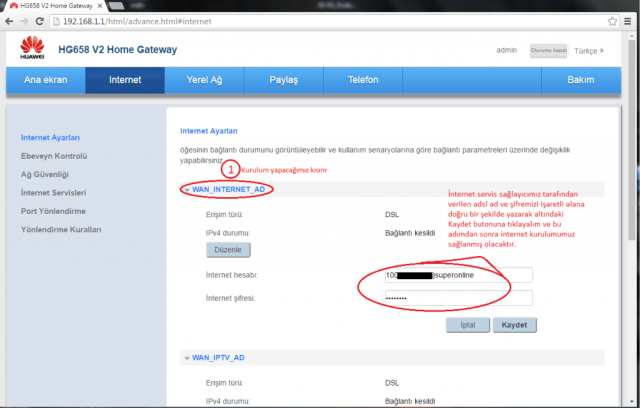 adsl kurulum ekranı