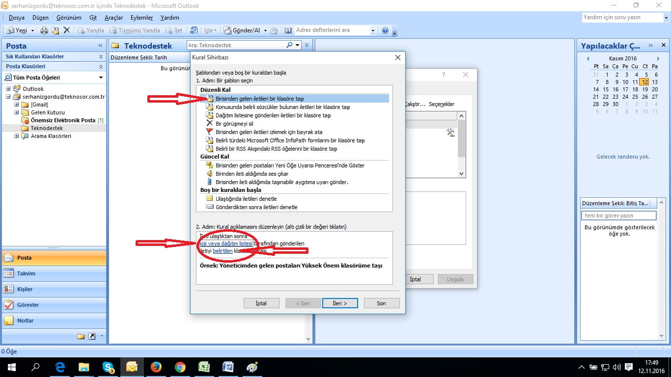 7 - Microsoft Outlook Gelen Mailleri Klasörlere Otomatik Yönlendirme (Resimli Analatım)