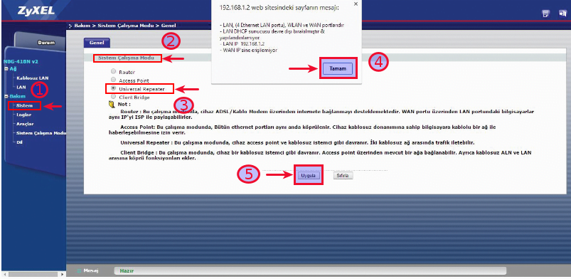 ZyXEL NBG-418N v2 Router Universal Repeater Kurulumu