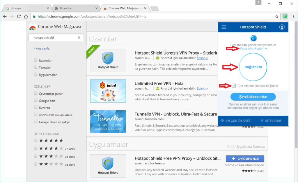 10 - Google Chrome’da Hotspot Shield VPN Proxy Eklentisi Nasıl Kurulur ve Kullanılır? (Resimli Anlatım)