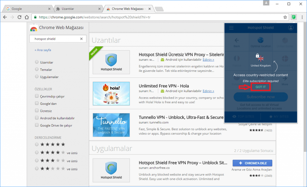 11 1 - Google Chrome’da Hotspot Shield VPN Proxy Eklentisi Nasıl Kurulur ve Kullanılır? (Resimli Anlatım)