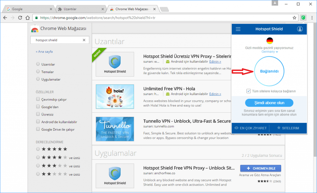 14 - Google Chrome’da Hotspot Shield VPN Proxy Eklentisi Nasıl Kurulur ve Kullanılır? (Resimli Anlatım)