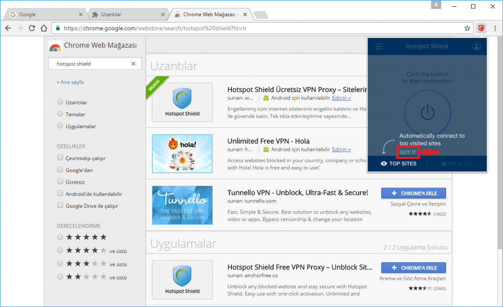 8 1 - Google Chrome’da Hotspot Shield VPN Proxy Eklentisi Nasıl Kurulur ve Kullanılır? (Resimli Anlatım)