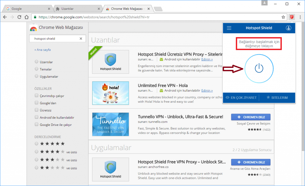 9 - Google Chrome’da Hotspot Shield VPN Proxy Eklentisi Nasıl Kurulur ve Kullanılır? (Resimli Anlatım)