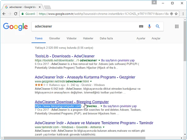 AdwCleaner Virus Temizleme 03 - AdwCleaner Virüs Temizleme