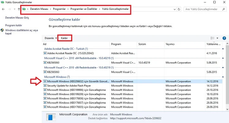 gunkaldir2 - Windows 10 Yüklü Güncelleştirmeler Nasıl Kaldırılır? (Resimli Anlatım)
