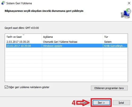 sistem geri yükleme 4 - Windows 10’da Sistem Geri Yükleme Nasıl Başlatılır? (Resimli Anlatım)