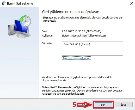 sistem geri yükleme 5 - Windows 10’da Sistem Geri Yükleme Nasıl Başlatılır? (Resimli Anlatım)