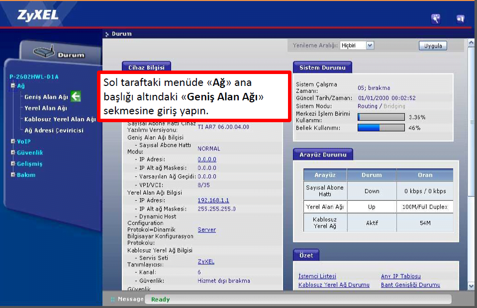 ZyXEL P 2812H Modem Kurulumu ve Kablosuz Ayarlar 6 - ZyXEL P-2812H' Modem Kurulumu ve Kablosuz Ayarlar (Resimli Anlatım)