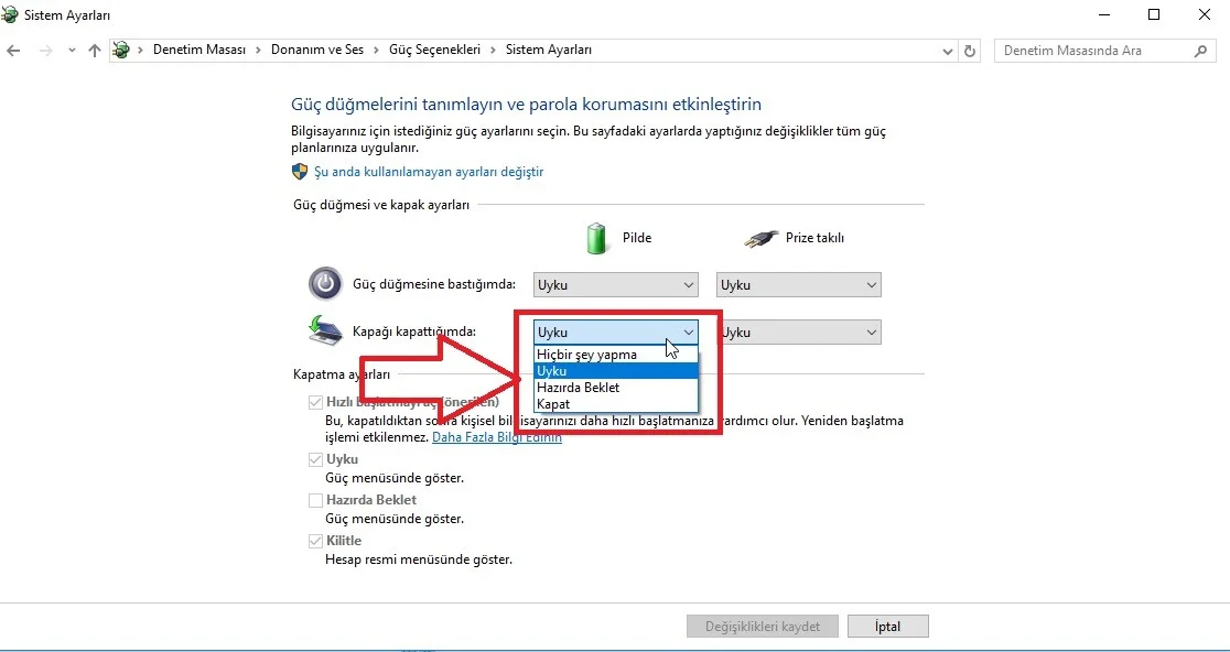 Notebook Kapağı Kapatılırken Kapanmama Ayarı 5 - Notebook Kapağı Kapatılırken Kapanmama Ayarı (Resimli Anlatım)