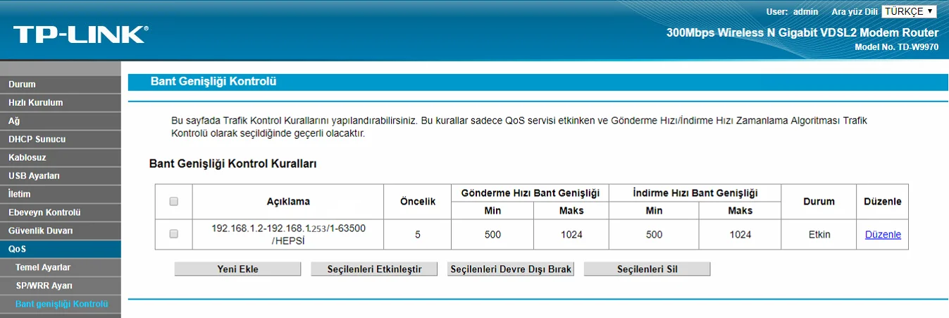 TP LINK TD W9970 Hız Sınırlandırma 5 1 - ‘TP-LINK TD-W9970’ Hız Sınırlandırma (Resimli Anlatım)
