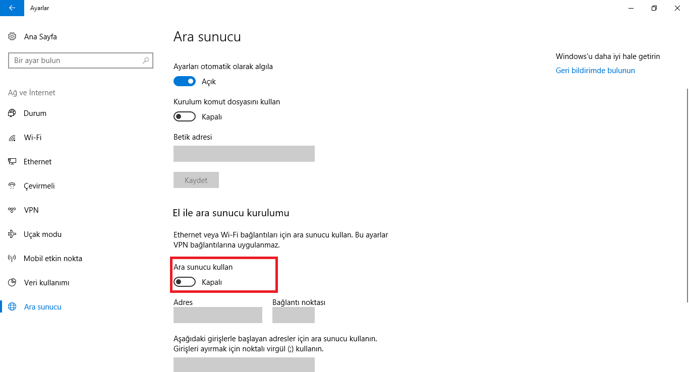 Windows Ara Sunucu Problemi ve Çözümü 5