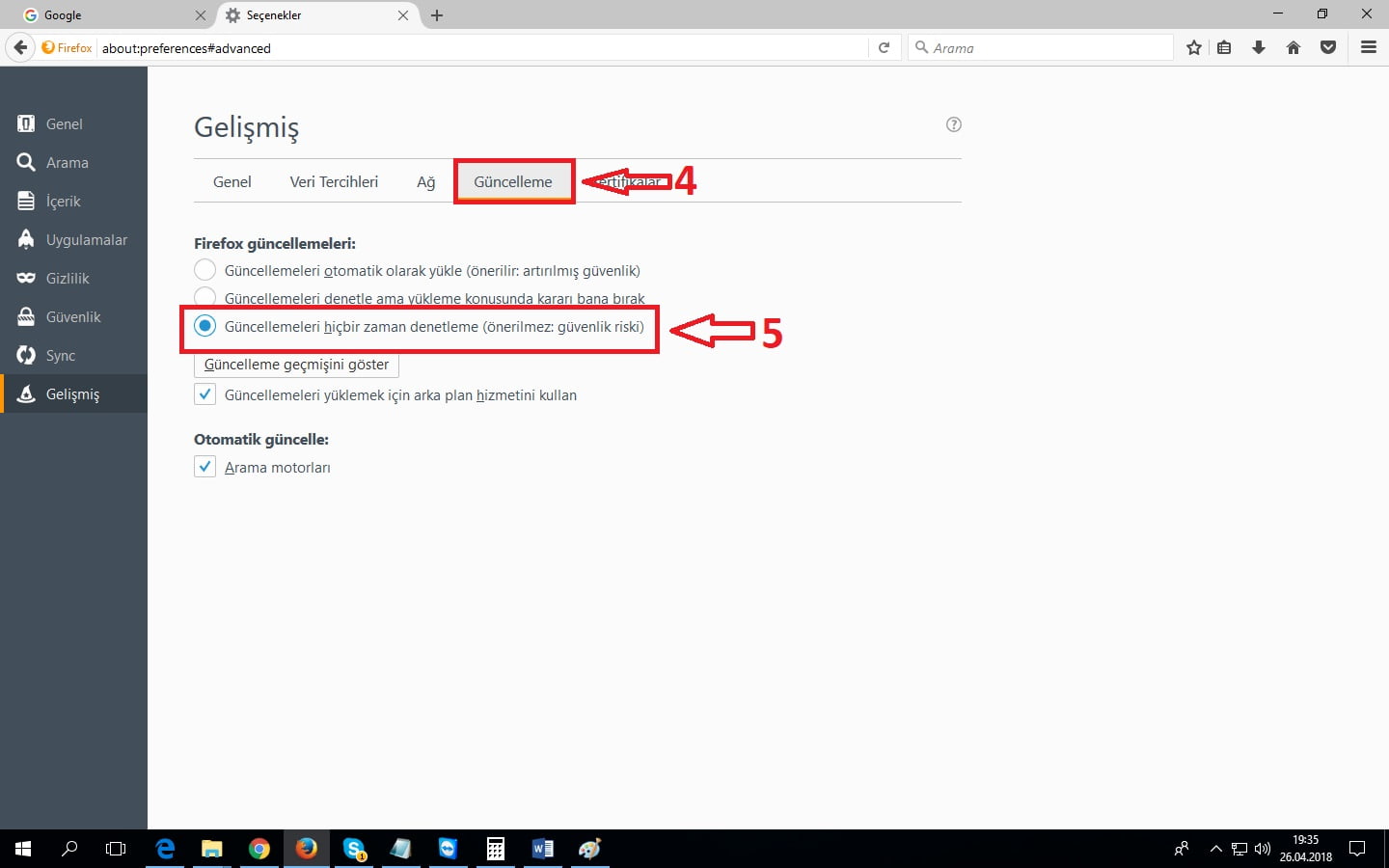 firefox güncelleştirmeleri nasıl kapatılır 3
