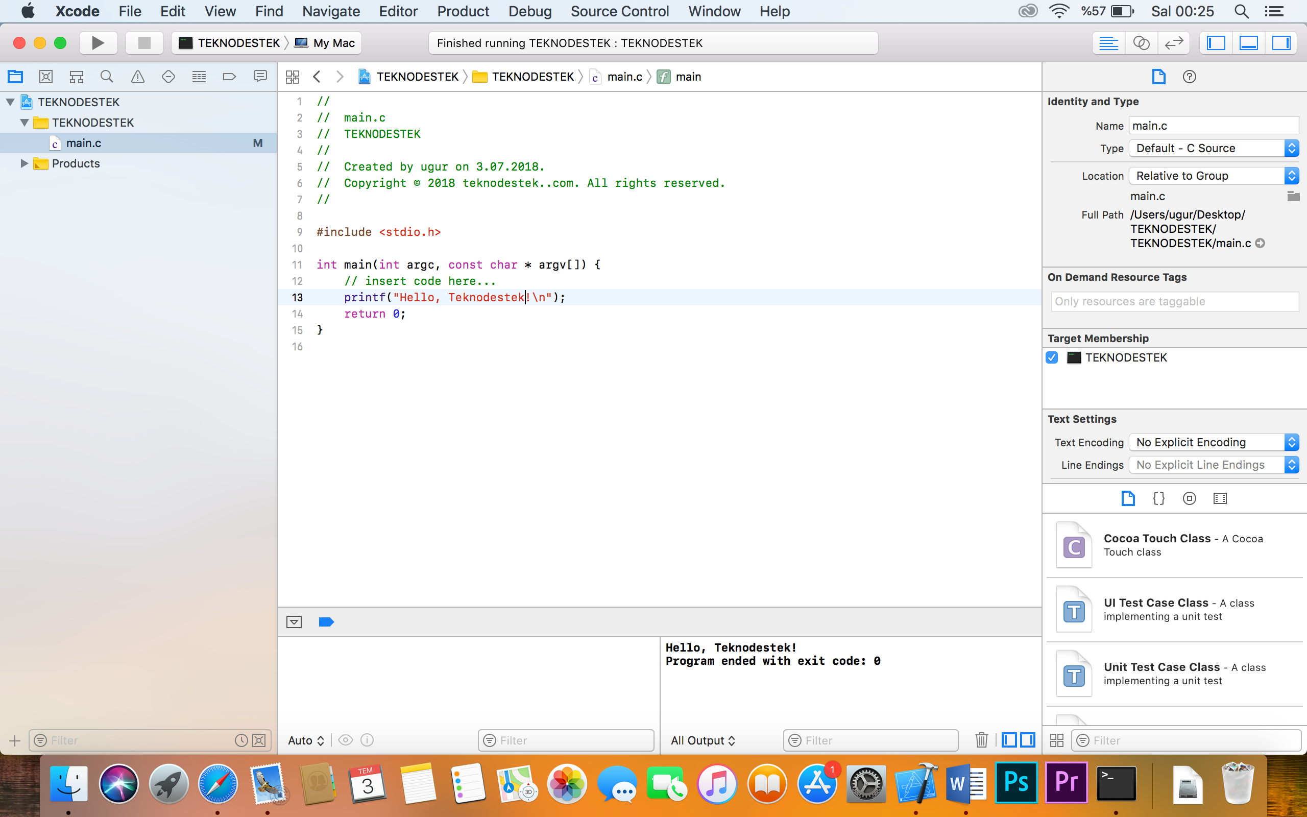 how to use xcode for c programming