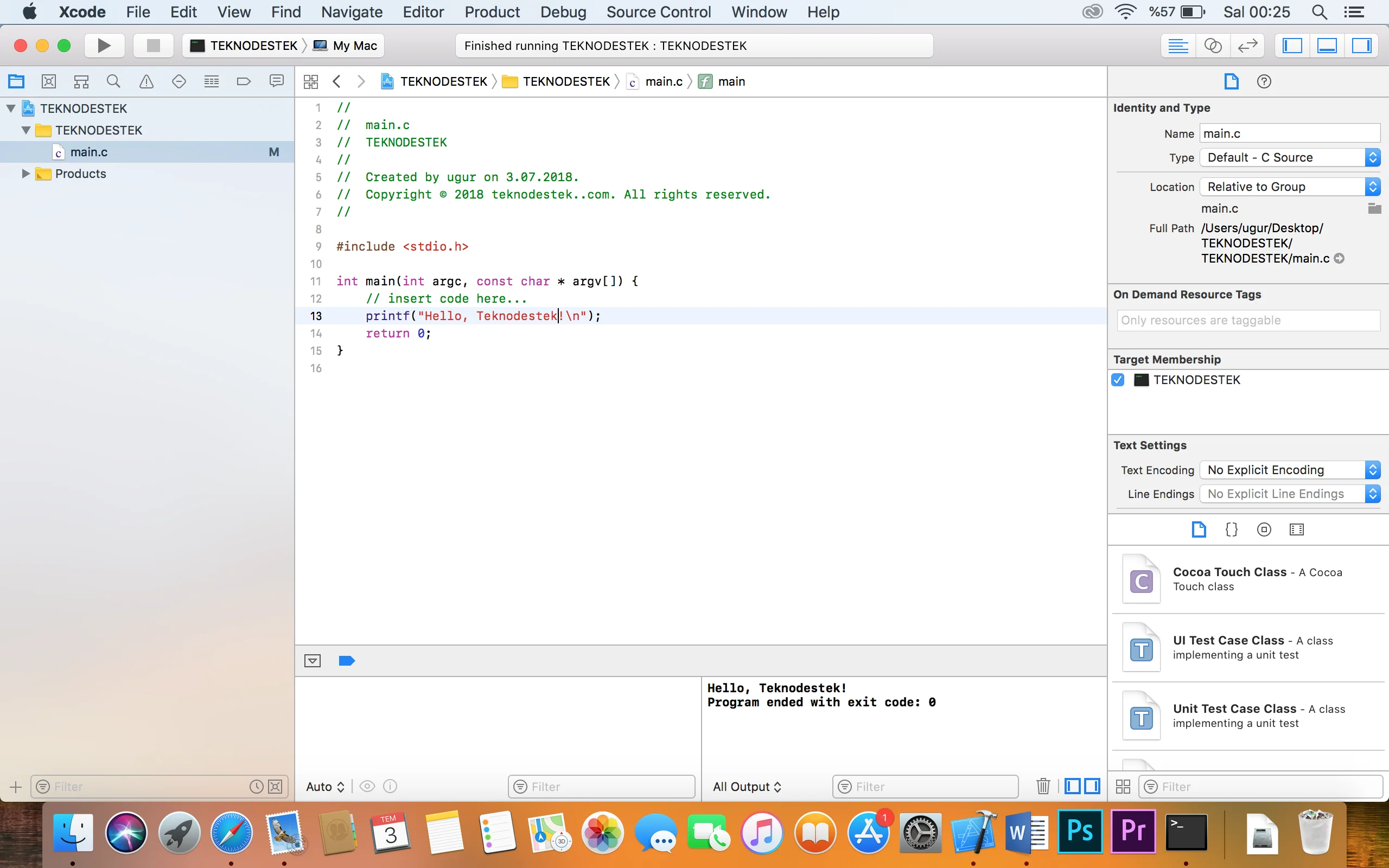 Xcode ile C Programlama 5 - Xcode ile C Programlama (Resimli Anlatım)