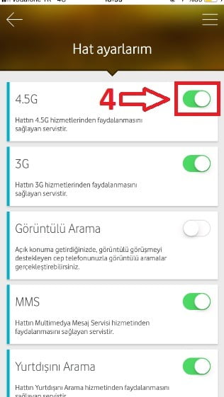 Vodafone Hatlarda Telekonferans ve 4.5G Ayarı Nasıl Aktifleştirilir 4