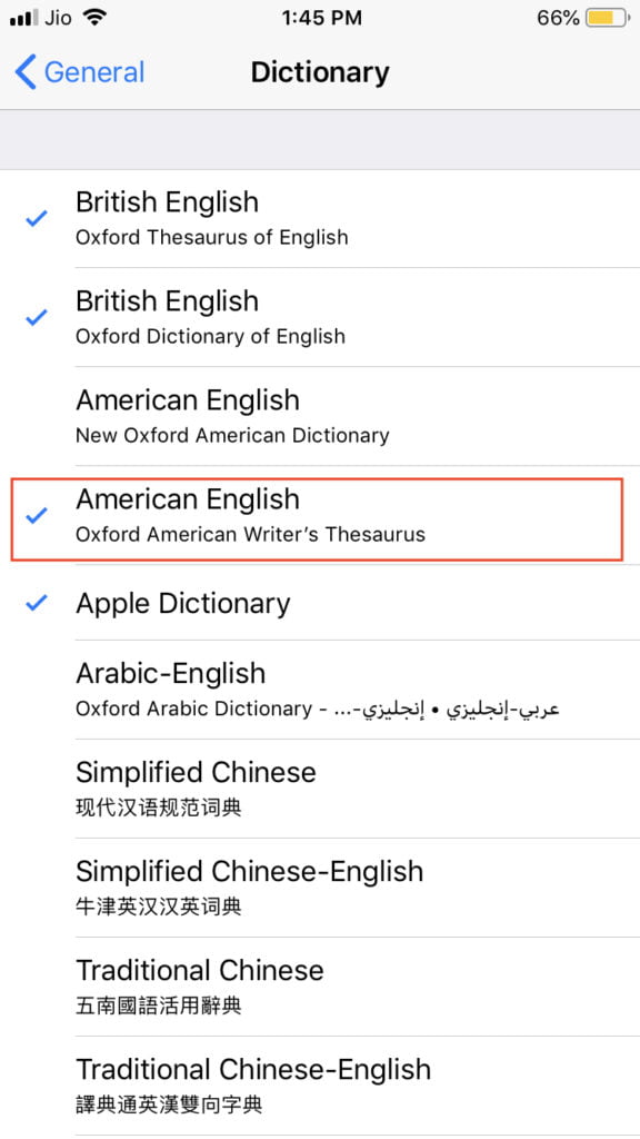 iOS 12de Thesaurusu Etkinleştirme 4