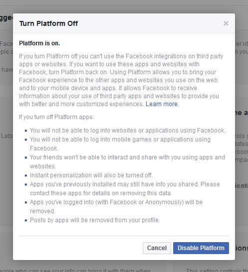 Facebook API Platformunda Paylaşılan Kişisel Verileri Kısıtlama 2