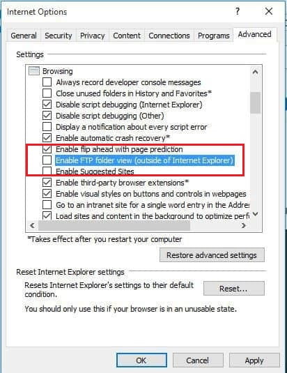 Windows 10 FTP istemcisi çalışmıyor 3