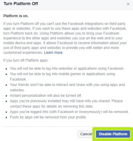 Facebookun Verilerinizi Paylaşmasını Engelleme 6