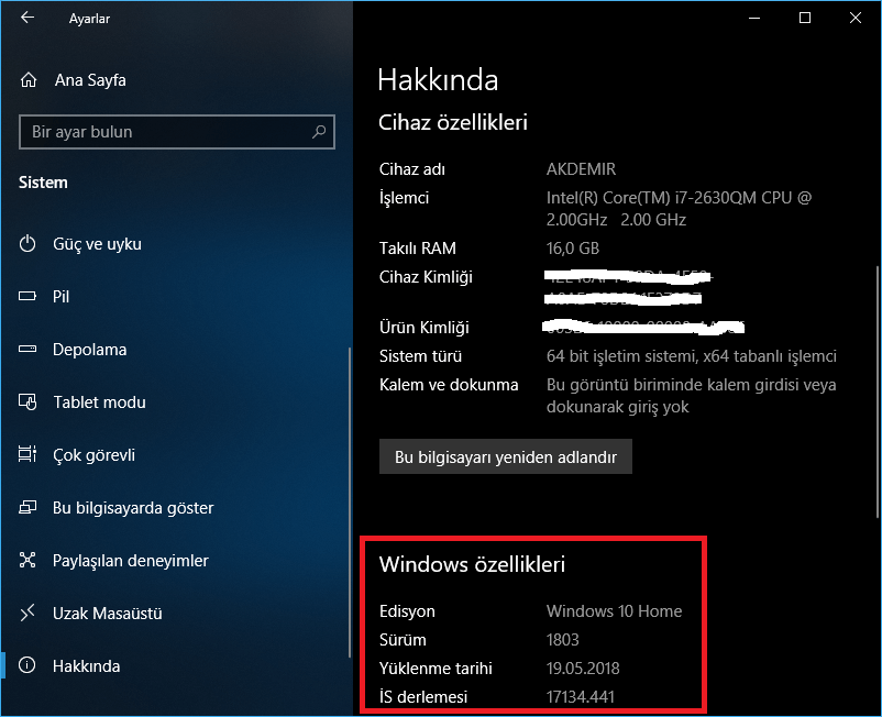 Windows 10un İşletim Sistemi Derlemesini ve Versiyonunu Bulma 4