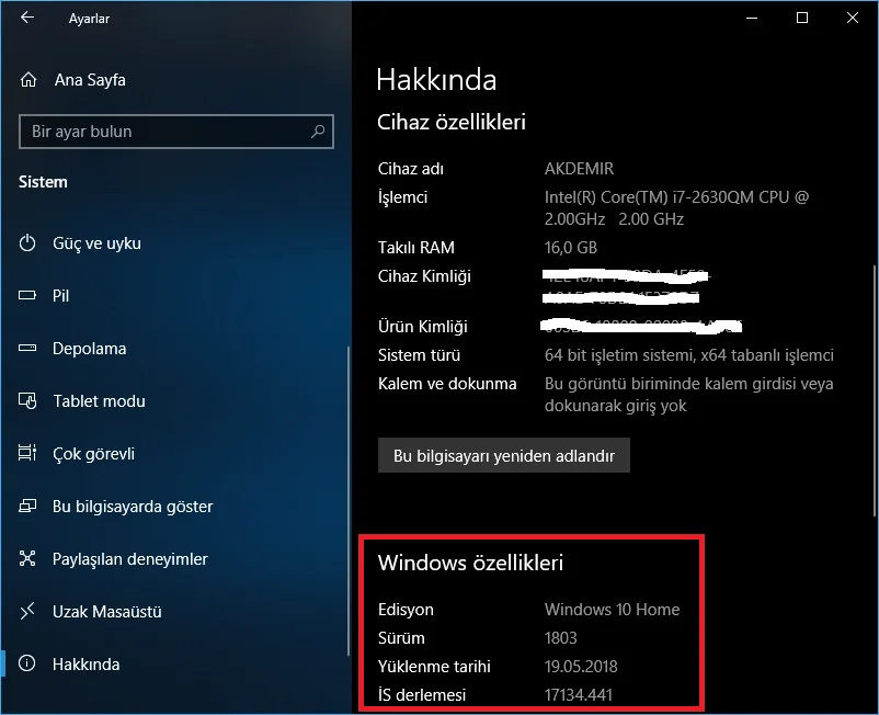 Windows 10un İşletim Sistemi Derlemesini ve Versiyonunu Bulma 4 - Windows 10'un Sistem Bilgileri (Sürüm, Edisyon, Derleme) Nasıl Bulunur?