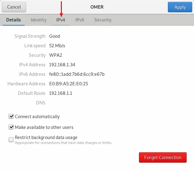 Linux Gnome Masaüstü Ortamında Statik IP ve DNS Ayarları 5 - Linux XFCE ve GNOME Masaüstü Ortamlarında Statik IP ve DNS Ayarları!
